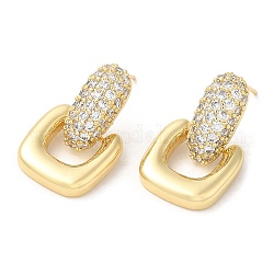 Orecchini pendenti quadrati con zirconi cubici trasparenti, orecchini in ottone per le donne, oro, 23mm