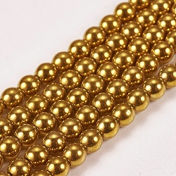 Chapelets de perles en hématite synthétique sans magnétiques, ronde, Grade a, plaqué or, 3mm, Trou: 1mm, Environ 127 pcs/chapelet, 16 pouce