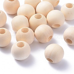 Natural Unfinished Wood Beads, Macrame Beads, Round Wooden Large Hole Beads for Craft Making, Antique White, 24~25x21~22.5mm, Hole: 9~10mm