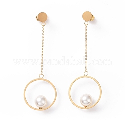 Bague avec perle d'imitation longues boucles d'oreilles pendantes à pampilles, placage ionique (ip) 304 bijoux en acier inoxydable pour femmes, or, 60mm, pin: 0.7 mm