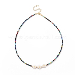 Collier de perles de verre et de tournesol coquillage pour femme, colorées, 17.17 pouce (43.6 cm)