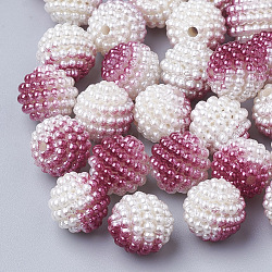 Perline acrilico perla imitato, perline bacca, perline combinati, perle di perle sirena sfumate arcobaleno, tondo, rosso ciliegia, 10mm, Foro: 1 mm, circa 200pcs/scatola