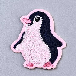 Pinguin-Applikationen, Computergesteuerte Stickerei Stoff zum Aufbügeln / Aufnähen von Patches, Kostüm-Zubehör, Perle rosa, 50.5x42x1 mm