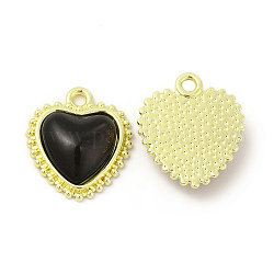 Rack Plating Alloy Pendants, with Black Glass, Heart Charms, Cadmium Free & Nickel Free & Lead Free, Light Gold, 16.5x14x4mm, Hole: 1.6mm