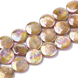 Shell perle d'acqua dolce fili, ab colore placcato, tinto, rotondo e piatto, verga d'oro scuro, 10~11.5x3~4mm, Foro: 1 mm, 34 pcs / Filo, 15.15 pollice