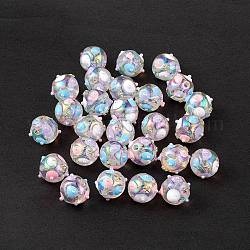 Placage uv perles d'émail acrylique irisé arc-en-ciel, avec des perles abs d'imitation de perles, pépites avec étoile, colorées, 15~16mm, Trou: 2.3mm