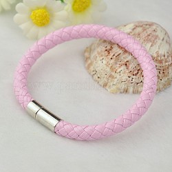 Korea PU Twaist Braided Bracelet Markings, with Imitation Leathers and Brass Findings, Pink, 190~193x6mm