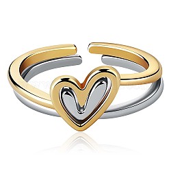 2Pcs Heart Layered Rings, Adjustable Love Ring Stackable Finger Rings, 925 Sterling Silver White Gold Knuckle Rings Jewelry Gift for Women, Antique Silver & Golden, 5.2mm, Inner Diameter: 16mm