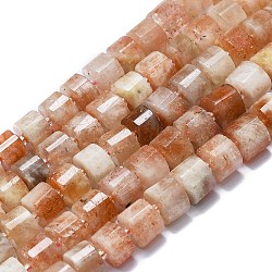 Chapelets de perles de sunstone naturelle naturelles, avec des perles de rocaille, colonne, 10.5x6~7mm, Trou: 1mm, Environ 42 pcs/chapelet, 16.14'' (41 cm)