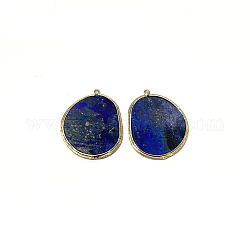 Pendentifs en lapis lazuli naturel, avec les accessoires en laiton, or, 33.5~34x27x2mm, Trou: 1.5mm