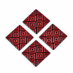 Pendentifs acryliques, 3d imprimé, losange avec motif carré, rouge, 51x51x3mm, Trou: 1.8mm, longueur de côté: 37 mm