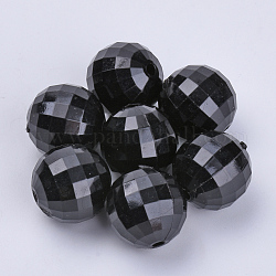 Perline acrilico trasparente, sfaccettato, tondo, nero, 29x29mm, Foro: 3.8 mm, circa 34pcs/500g