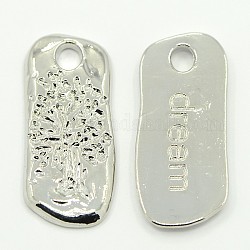 Alloy Rectangle Carved Wishing Tree and Word Dream Pendants, Nickel Free, Platinum, 29x13x2mm, Hole: 4x3mm
