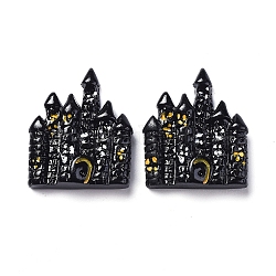 Cabochons en résine opaque thème halloween, pour la fabrication de bijoux, chateau, dos plat, noir, 27.5x23.5x7mm