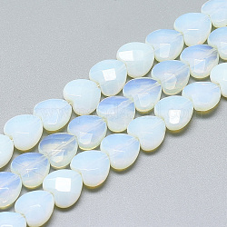 Perlas opalite hebras, facetados, corazón, 10x10x5mm, agujero: 1.2 mm, aproximamente 20 pcs / cadena, 7.4 pulgada