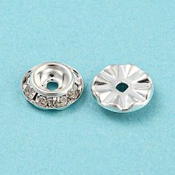 Ottone strass crystal beads, rotondo e piatto, argento, 9x2.5mm, Foro: 1.6~2 mm