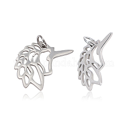 201 Stainless Steel Pendants, Unicorn, Stainless Steel Color, 22x16x1mm, Hole: 3mm