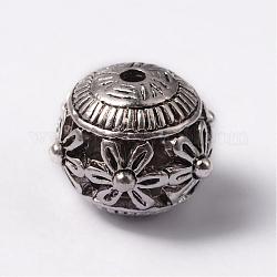Круглый тибетский стиль сплава полые шарики, античное серебро, 15x14 мм, отверстие : 2 мм