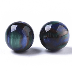Abalorios de resina, de piedras preciosas de imitación, redondo, cian oscuro, 20mm, agujero: 2 mm