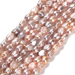 Fili di perle di perle d'acqua dolce coltivate naturali, due lati lucido, grado 3 un, salmone chiaro, 6.5~7x4~4.5x4~4.5mm, Foro: 0.5 mm, circa 57~62pcs/filo, 14.17~14.37 pollice (36~36.5 cm)