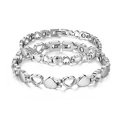 SHEGRACE Alloy Couple Bracelets, with Magnetic Hematite, Heart, Platinum, 200mm(7-7/8 inch)