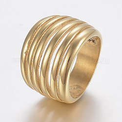 イオンプレーティング（ip）304ステンレス鋼ワイドバンドフィンガー指輪  中空  ゴールドカラー  サイズ7  17mm