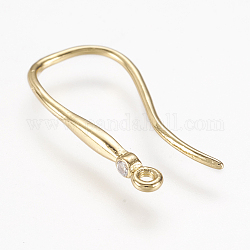 Brass Earring Hooks, Real 18K Gold Plated, with Cubic Zirconia, Lead Free & Cadmium Free, 19.5x2x9.5mm, Hole: 1mm, 18 Gauge, Pin: 1mm