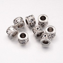 Tibetan Style European Beads, Column, Antique Silver, Lead Free and Cadmium Free, 9x7mm, Hole: 4mm