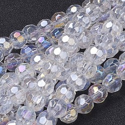 Glass Beads Strands, Faceted Round, Clear, AB Color Plated, The beads about 8mm in diameter, hole: 1mm, about 40pcs/strand, 13 inch