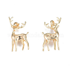 Brass Pendant Rhinestone Settings, Sika Deer, Nickel Free, Real 18K Gold Plated, Fit For 0.8~1mm Rhinestone, 23.5x11.5x4mm, Hole: 1.8mm, 