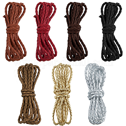 SUPERFINDINGS 15.33 Yard 4mm Braided PU Leather Cords 7 Colors Round Braided Genuine Leather Strap Folded Bolo Tie Cord Rope Lace for Jewelry and Craft Designs