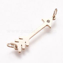 316 Surgical Stainless Steel Links connectors, with Rhinestone, Arrow, Rose Gold, 26.5x7x1.5mm, Hole: 3.5mm