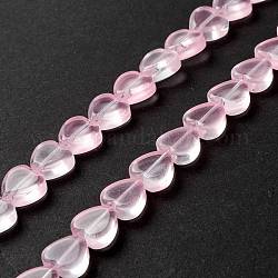 Transparent perles de verre brin, cœur, rose, 9.5~10x10x3.5~4.5mm, Trou: 0.8~1mm, Environ 35 pcs/chapelet, 13.15~13.31 pouce (33.4~33.8 cm)