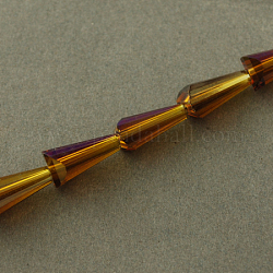 Chapelets de perles en verre électroplaqué, de couleur plaquée ab , facette, cône, selle marron, 12x6x6mm, Trou: 2mm