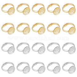 HOBBIESAY 20Pcs 2 Colors Adjustable Brass Sieve Ring Settings, Flat Round, Platinum & Golden, US Size 6 1/2(17mm), Tray: 12mm, 10pcs/color