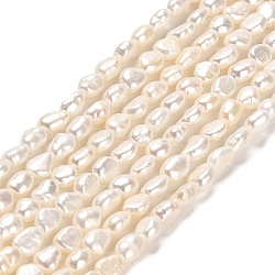 Hebras de perlas de agua dulce cultivadas naturales, dos lados pulidos, grado 6a+, lino, 5~6x3.5~4x3.8~4.2mm, agujero: 0.5 mm, aproximamente 65 pcs / cadena, 14.17''~14.37'' (36~36.5 cm)