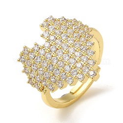 Rack Plating Brass Micro Pave Clear Cubic Zirconia Adjustable Rings for Women, Heart, Real 18K Gold Plated, US Size 7 1/2(17.7mm)