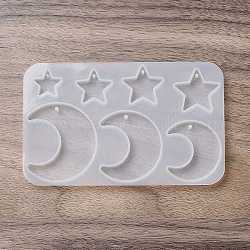 DIY Pendant Silicone Molds, Resin Casting Molds, for UV Resin, Epoxy Resin Jewelry Making, Moon & Star, 73x117x6mm, Hole: 1.2~2mm, Inner Diameter: 12.5~44.5x15.5~25mm
