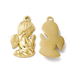 Vacuum Plating 304 Stainless Steel Pendants, Angel Charms, Golden, 30x18x3mm, Hole: 1.6mm
