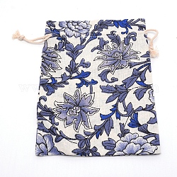 Мешковины мешки, сумки из полиэстера на шнурке, цветочным узором, синевато-серый, 22.7x17.4 см