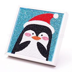 子供のためのDIYクリスマステーマダイヤモンド塗装キット  ペンギン柄フォトフレーム作り  樹脂ラインストーン付き  ペン  トレープレートと接着剤クレイ  ミックスカラー  15x15x2cm
