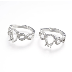 Laiton composants d'anneau pour les doigts, supports de bague à 4 griffe, avec zircons, taille 6, platine, Plateau: 7.5x5 mm, 16.5mm