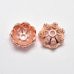 CZ Brass Micro Pave Cubic Zirconia Flower Bead Caps, Fancy Bead Caps, Cadmium Free & Nickel Free & Lead Free, Real Rose Gold Plated, 8x3mm, Hole: 1mm