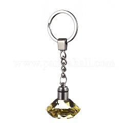 Porte-clés en verre à facettes en forme de diamant, avec porte-clés fendus en fer plaqué platine, champagne jaune, 96mm, pendentifs: 30.5x30 mm