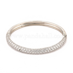 Brass Micro Pave Cubic Zirconia Bangles, Long-Lasting Plated, Real Platinum Plated, Inner Diameter: 2x2-3/8 inch(5x6cm)