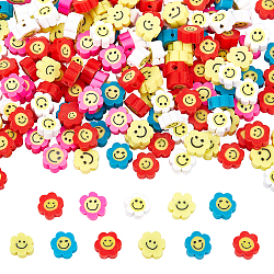 Nbeads 300pcs handgemachte Polymertonperlen, Blume mit lächelndem Gesicht, Mischfarbe, 9.5~10x4.5 mm, Bohrung: 1.2 mm, 300 Stück / Karton