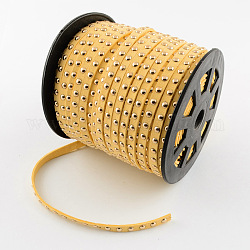 Cordon imitation daim, dentelle de faux suède, avec rivet en alliage doré, pour la fabrication de bijoux punk rock, or, 6x2.5mm, 50 yards/rouleau (150 pied/rouleau)