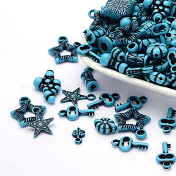 Surtido de cuentas acrílicas de estilo antiguo, para la fabricación de la joya, formas mixtas, azul dodger, 8~25x7~15x4~15mm, agujero: 1~3 mm
