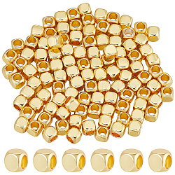 Creatcabin perline in ottone, cubo, vero placcato oro 18k, 2.5x2.5x2.5mm, Foro: 1.4 mm, 200pcs/scatola