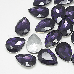 Pointed Back Glass Rhinestone Cabochons, Back Plated, Faceted, teardrop, Tanzanite, 25x18x8mm